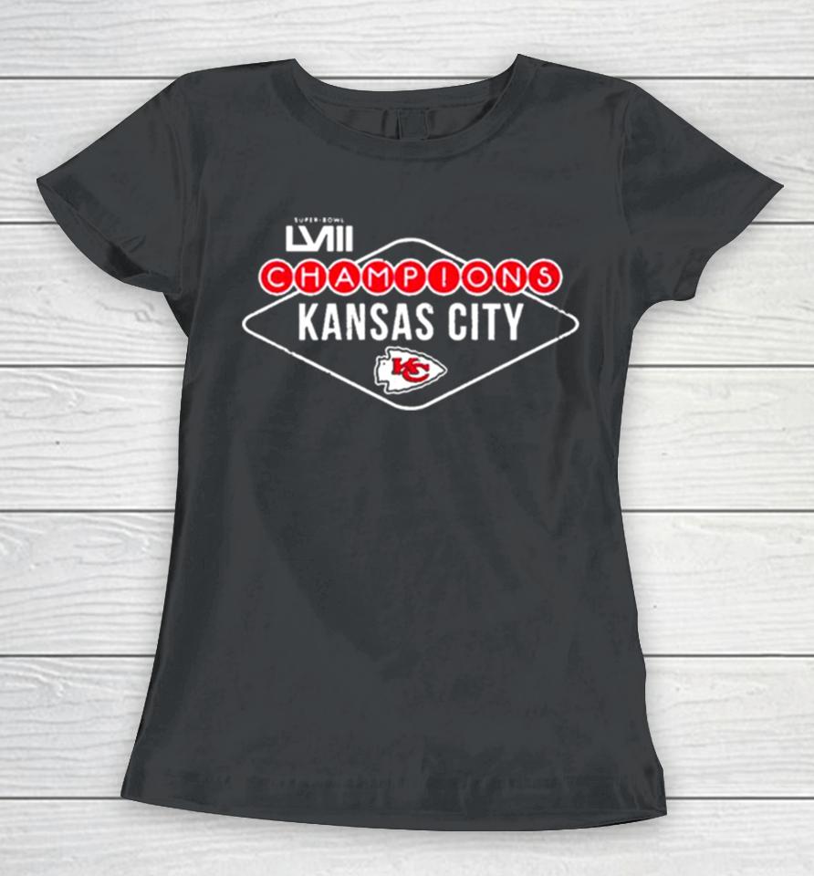 Vegas Sign Kansas City Chiefs Super Bowl Lviii Champions Women T-Shirt
