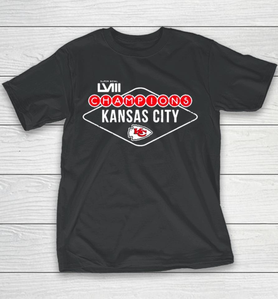Vegas Sign Kansas City Chiefs Super Bowl Lviii Champions Youth T-Shirt