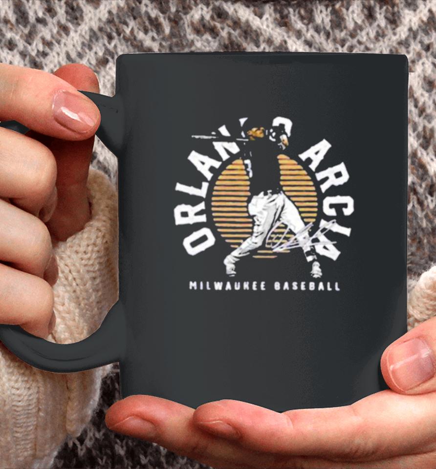 Venezuelan Professional Baseball Shortstop For The Atlanta Braves Signature Orlando Arcia Emblem Coffee Mug