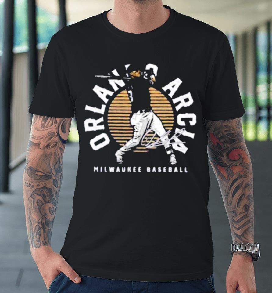 Venezuelan Professional Baseball Shortstop For The Atlanta Braves Signature Orlando Arcia Emblem Premium T-Shirt