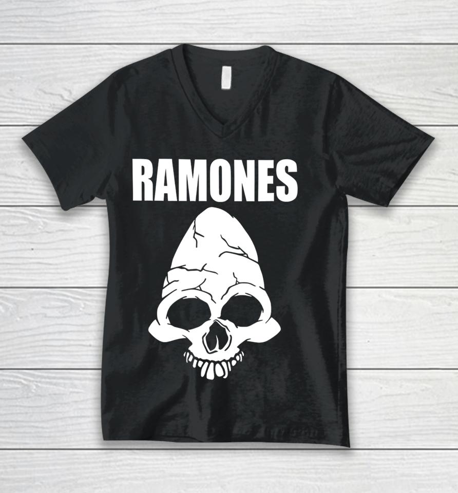 Vick_8122 1999 Ramones Skull Long Sleeve T Shirt Cm Punk Wearing Ramones Skull Unisex V-Neck T-Shirt