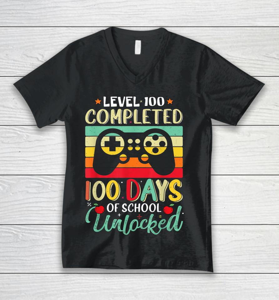Video Game Level 100 Days Of School Unlocked Unisex V-Neck T-Shirt