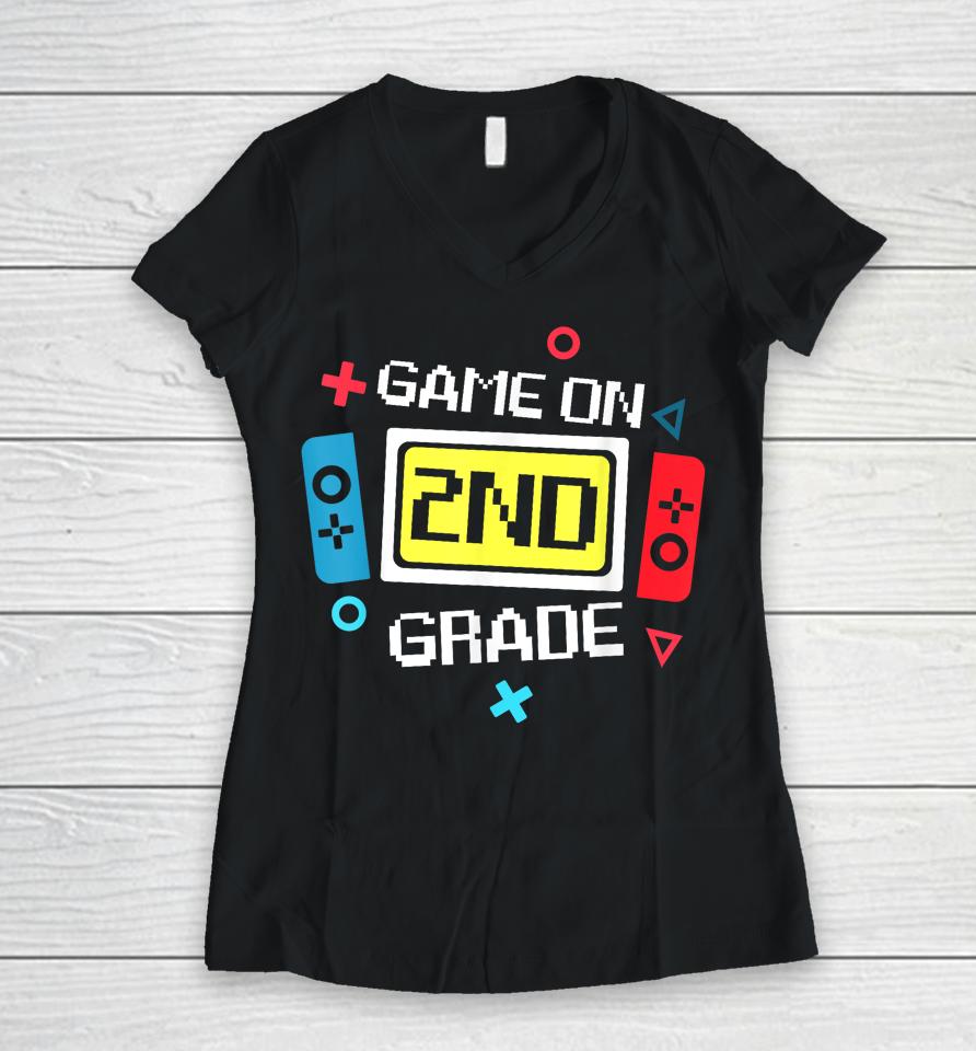 Video Game On 2Nd Grade Cool Kids Team Second Back To School Women V-Neck T-Shirt