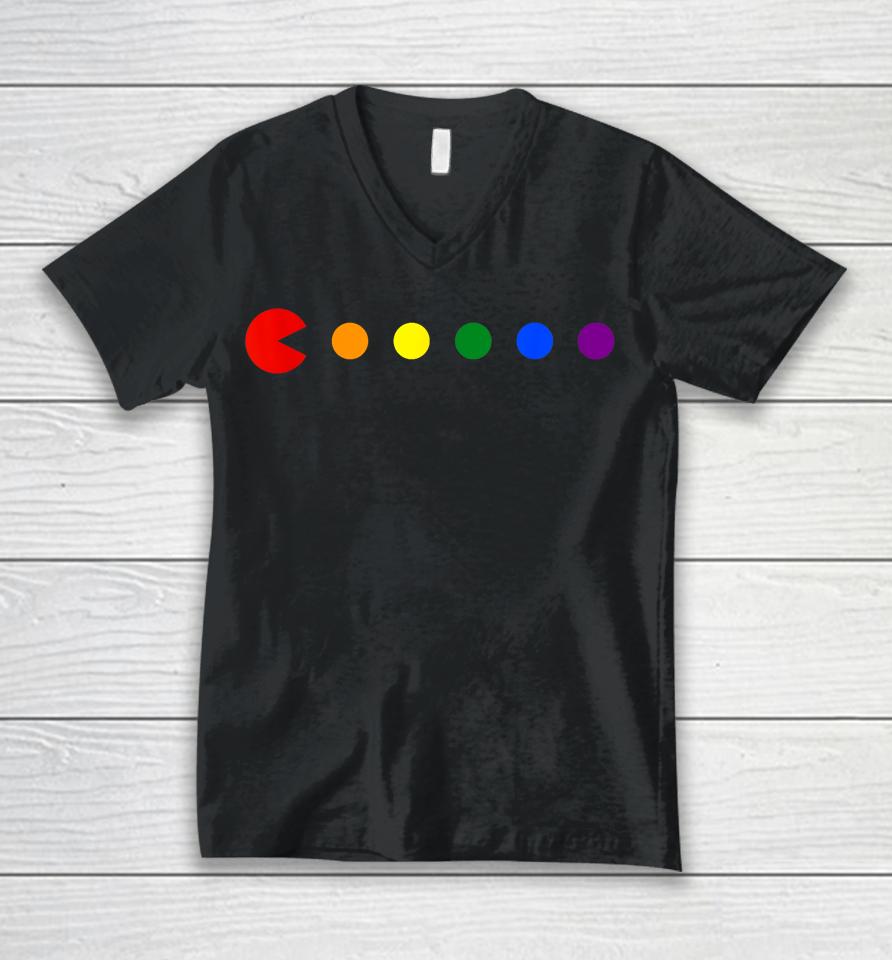 Video-Game Rainbow Polka Dot Gay Pride Month Lgbtq Ally Unisex V-Neck T-Shirt
