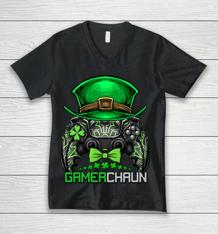 Video Gamer Leprechaun Gamers St Patrick's Day Gamerchaun Unisex V-Neck T-Shirt