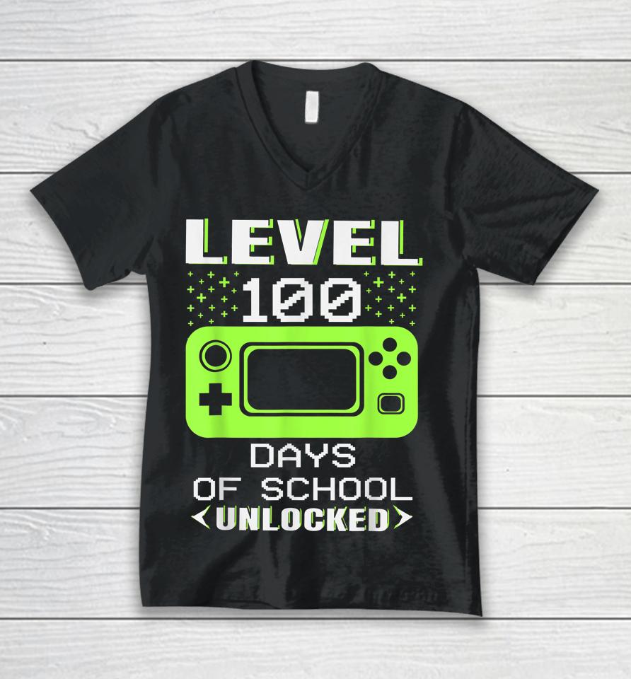 Video Gamer Student 100Th Day Teacher 100 Days Of School Unisex V-Neck T-Shirt