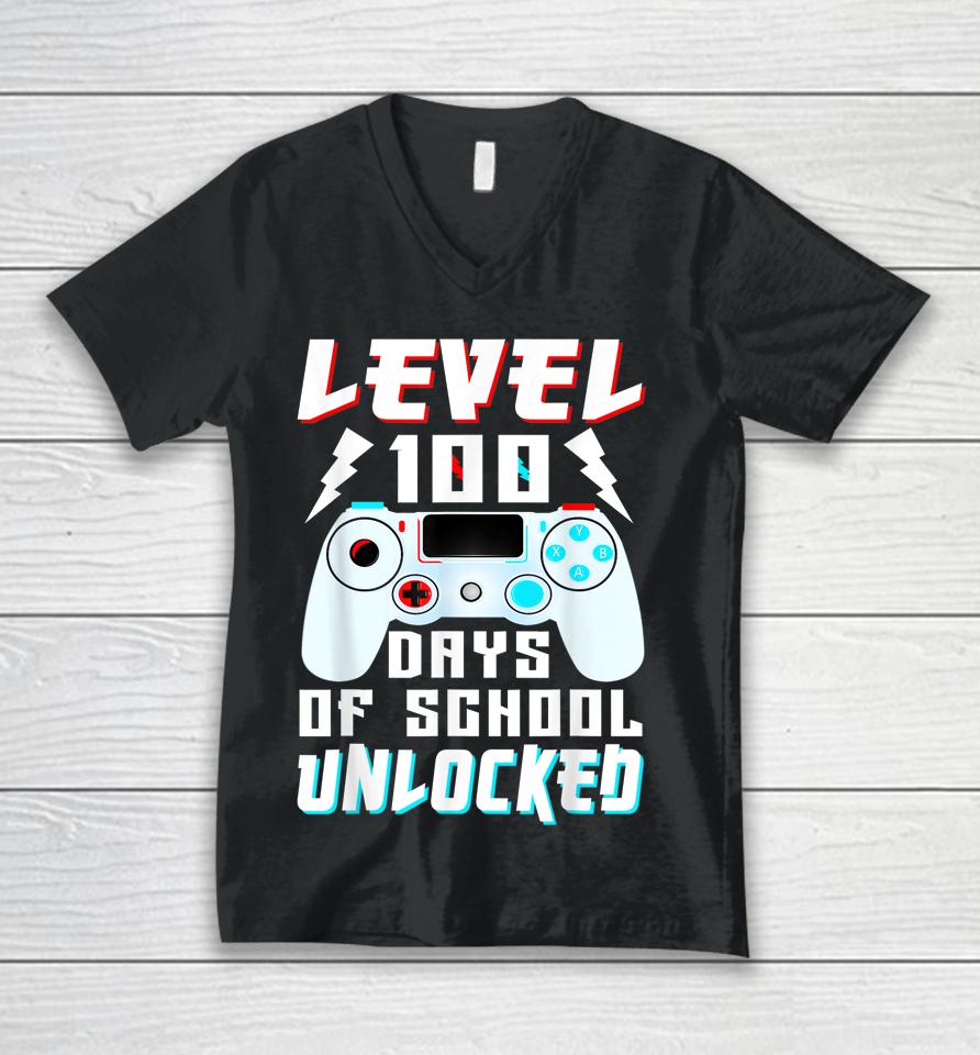 Video Gamer Student 100Th Day Teacher 100 Days Of School Unisex V-Neck T-Shirt