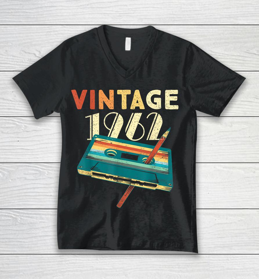 Vintage 1962 Music Cassette 60Th Birthday Gifts 60 Years Old Unisex V-Neck T-Shirt