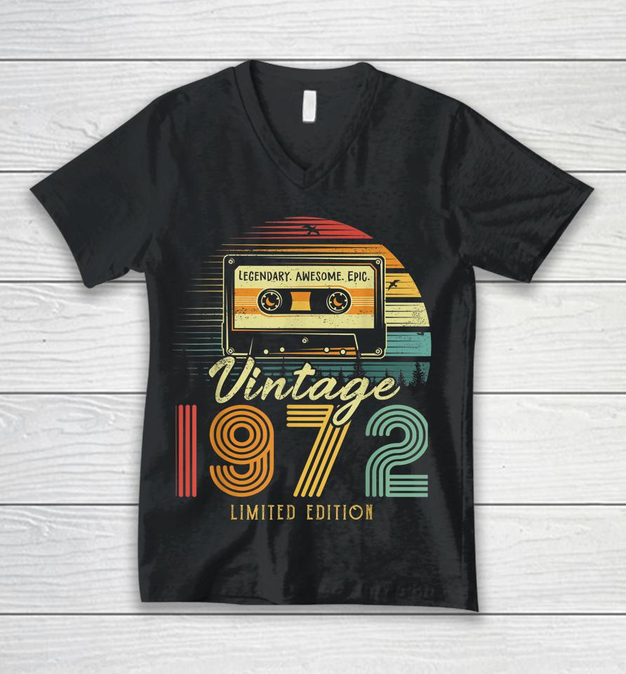 Vintage 1972 Retro Cassette 1972 50Th Birthday 50 Years Old Unisex V-Neck T-Shirt