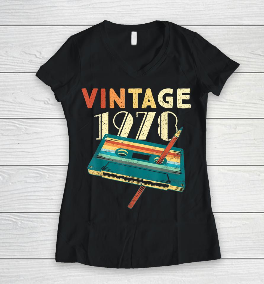 Vintage 1978 Music Cassette 44Th Birthday Gifts 44 Years Old Women V-Neck T-Shirt