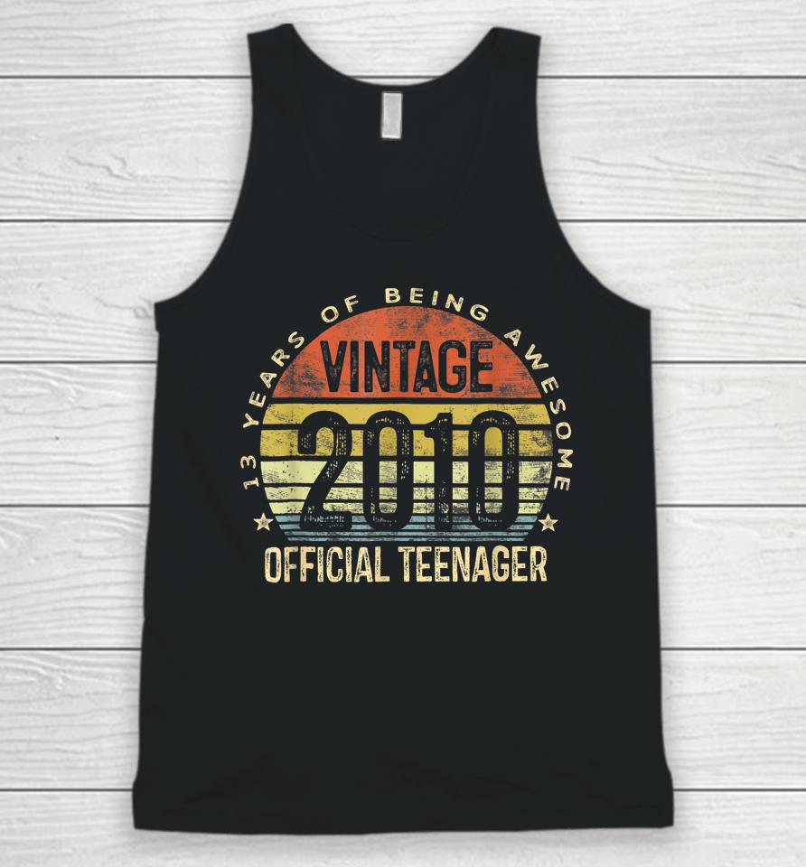 Vintage 2010 Official Teenager 13Th Birthday For Teen Boys Unisex Tank Top