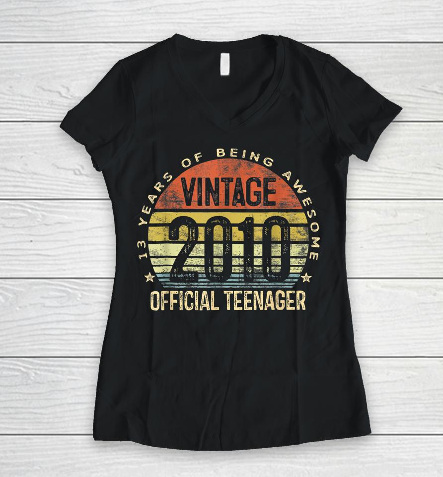 Vintage 2010 Official Teenager 13Th Birthday For Teen Boys Women V-Neck T-Shirt