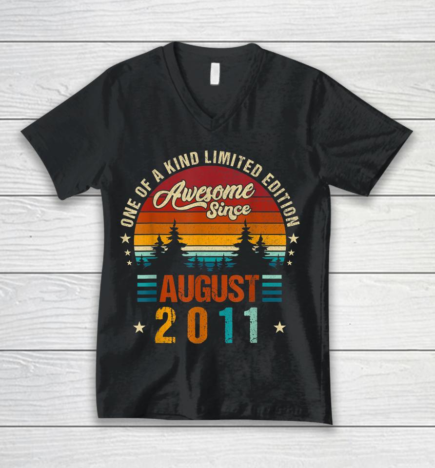 Vintage 2011 Awesome Since August 2011 Limited Edition 11Th Unisex V-Neck T-Shirt