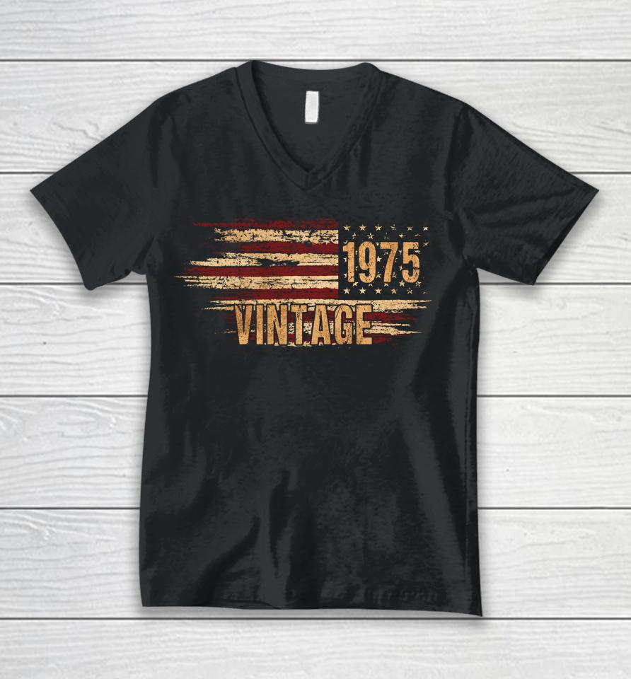 Vintage 49Th Birthday America Flag Men 1975 49 Year Old Unisex V-Neck T-Shirt