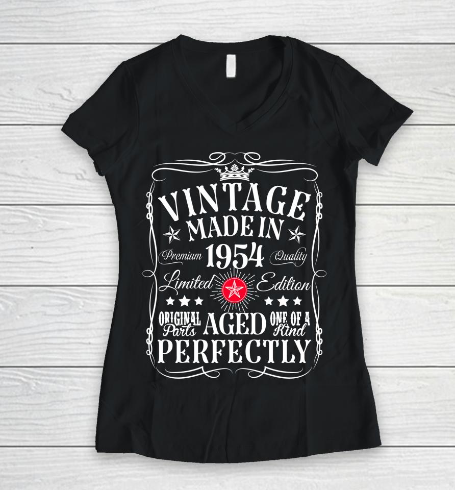 Vintage 70Th Birthday Decorations Vintage 1954 70 Birthday Women V-Neck T-Shirt