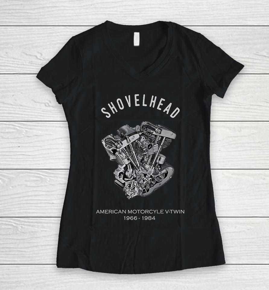 Vintage American Classic Motorcycle V-Twin Shovelhead Women V-Neck T-Shirt