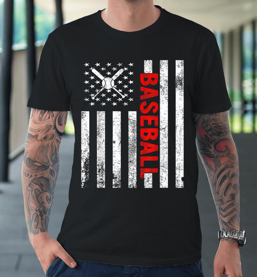 Vintage American Flag Baseball Men Boys Apparel Dad 4Th July Premium T-Shirt