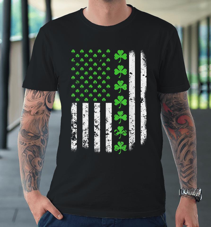 Vintage American Usa Flag Shamrock Green Clover St Patrick's Day Premium T-Shirt