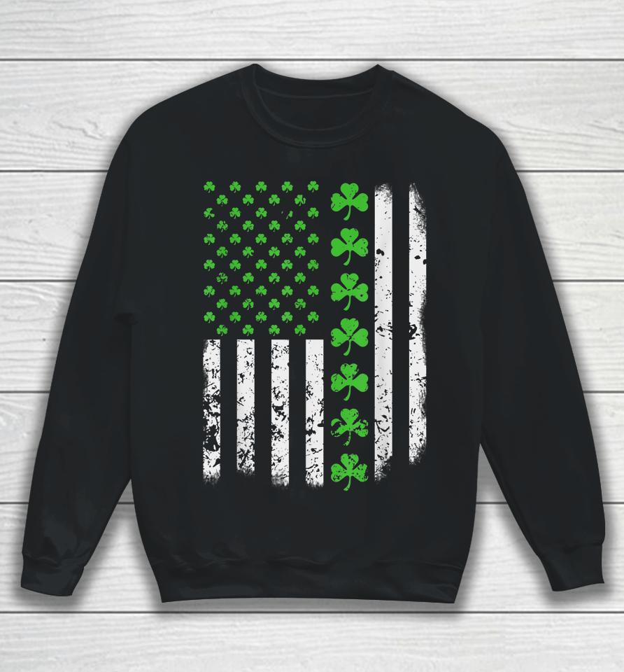 Vintage American Usa Flag Shamrock Green Clover St Patrick's Day Sweatshirt
