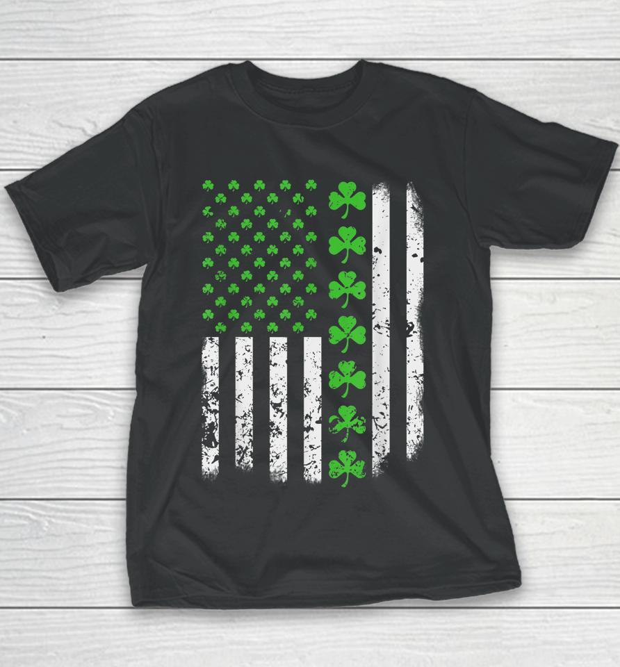 Vintage American Usa Flag Shamrock Green Clover St Patrick's Day Youth T-Shirt