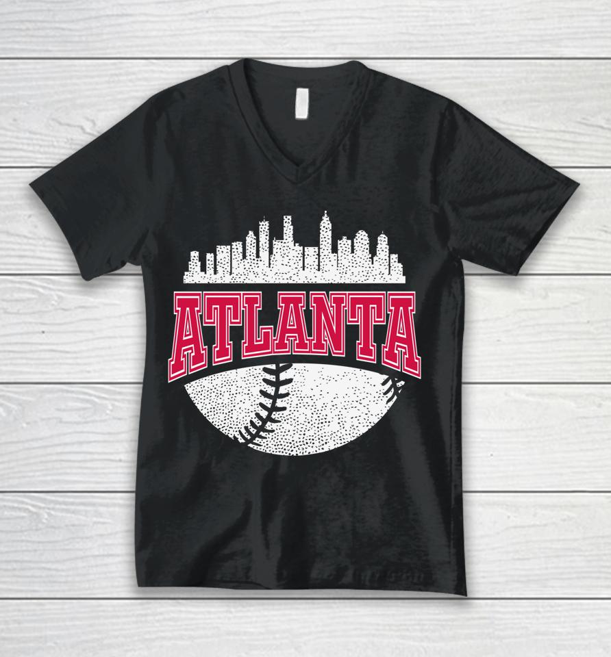 Vintage Atlanta Baseball Retro City Skyline Unisex V-Neck T-Shirt