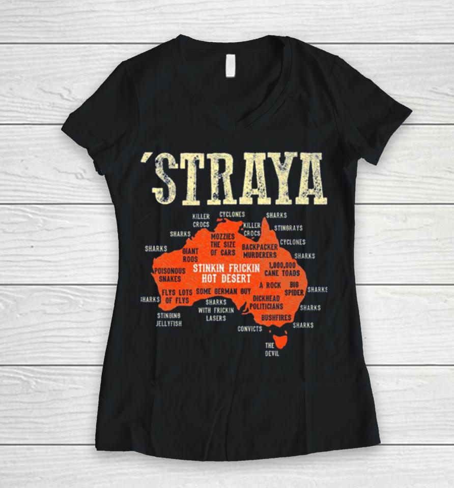 Vintage Aussie Day Straya Australia Map Outback Women V-Neck T-Shirt