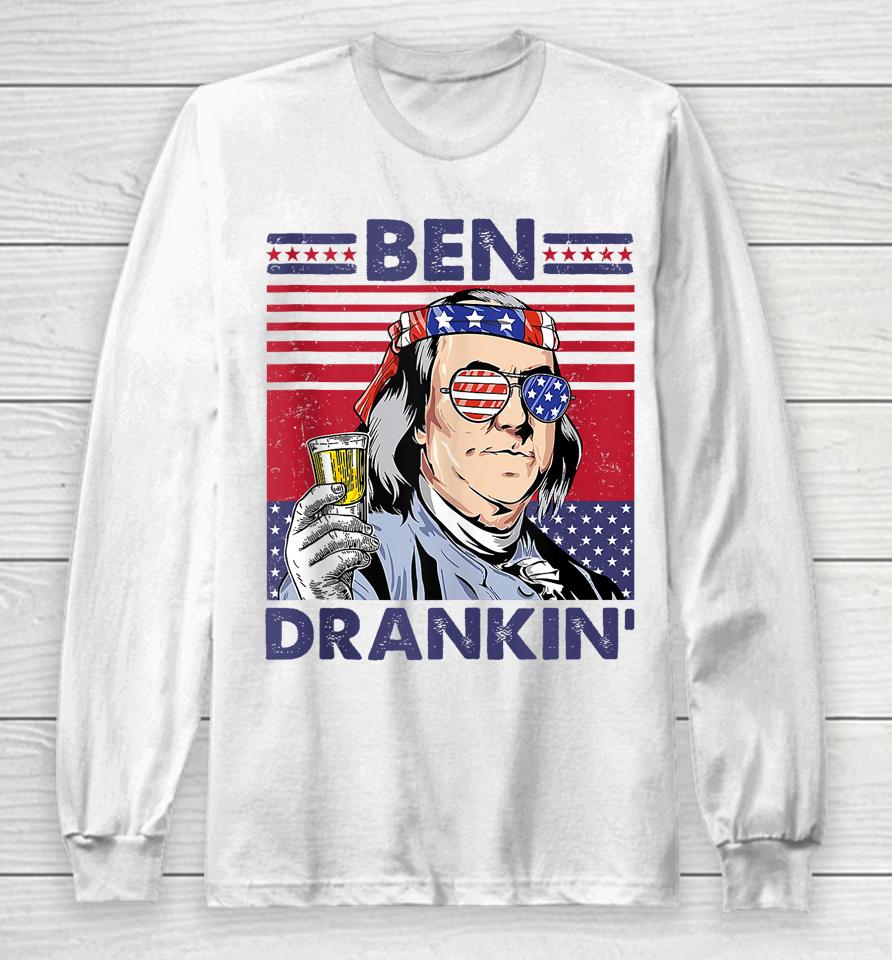 Vintage Ben Drankin' Funny 4Th Of July Drinking Presidents Long Sleeve T-Shirt