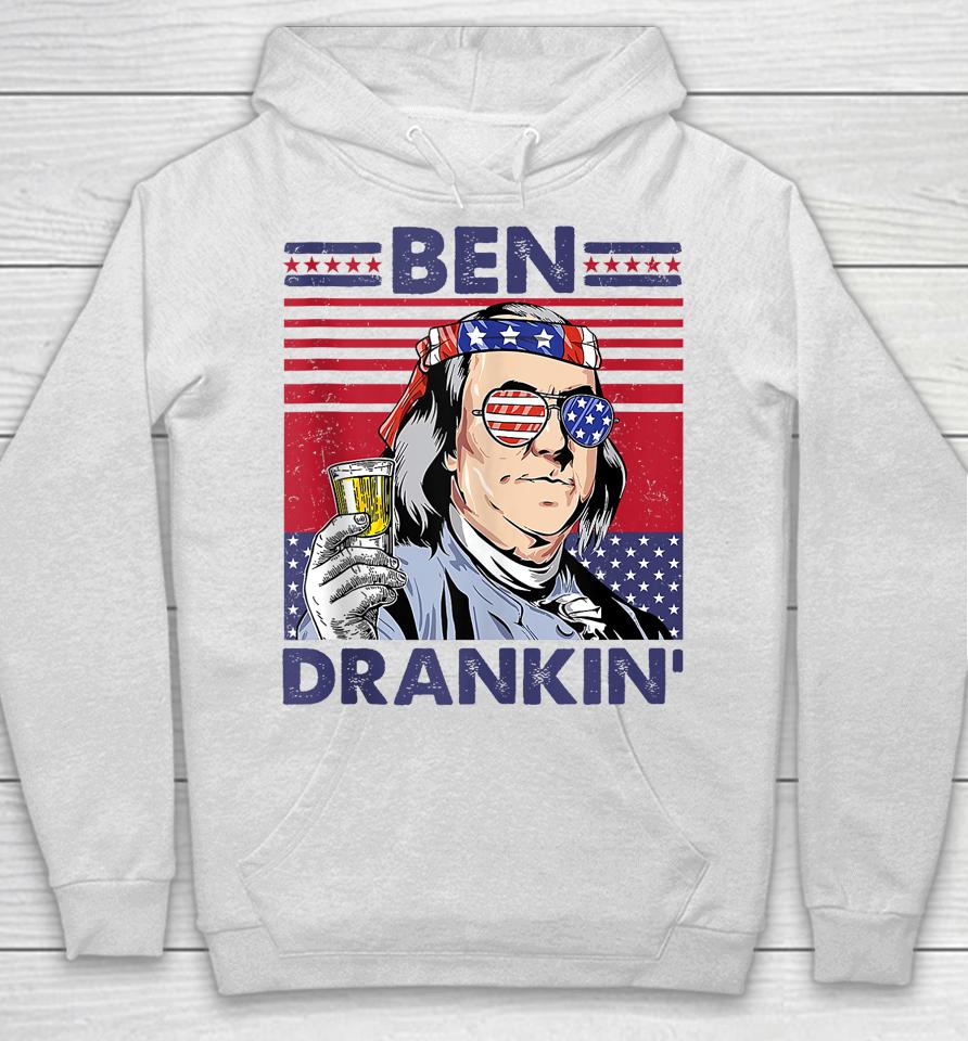 Vintage Ben Drankin' Funny 4Th Of July Drinking Presidents Hoodie