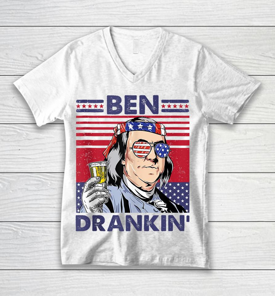 Vintage Ben Drankin' Funny 4Th Of July Drinking Presidents Unisex V-Neck T-Shirt