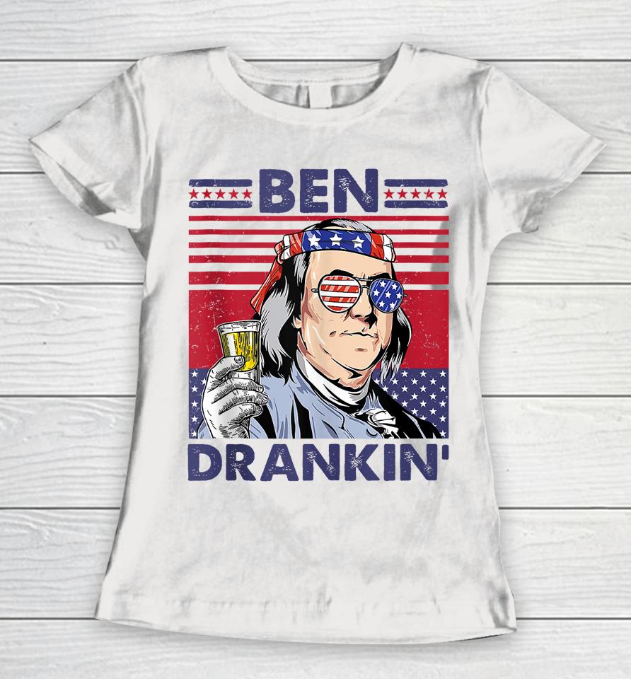 Vintage Ben Drankin' Funny 4Th Of July Drinking Presidents Women T-Shirt