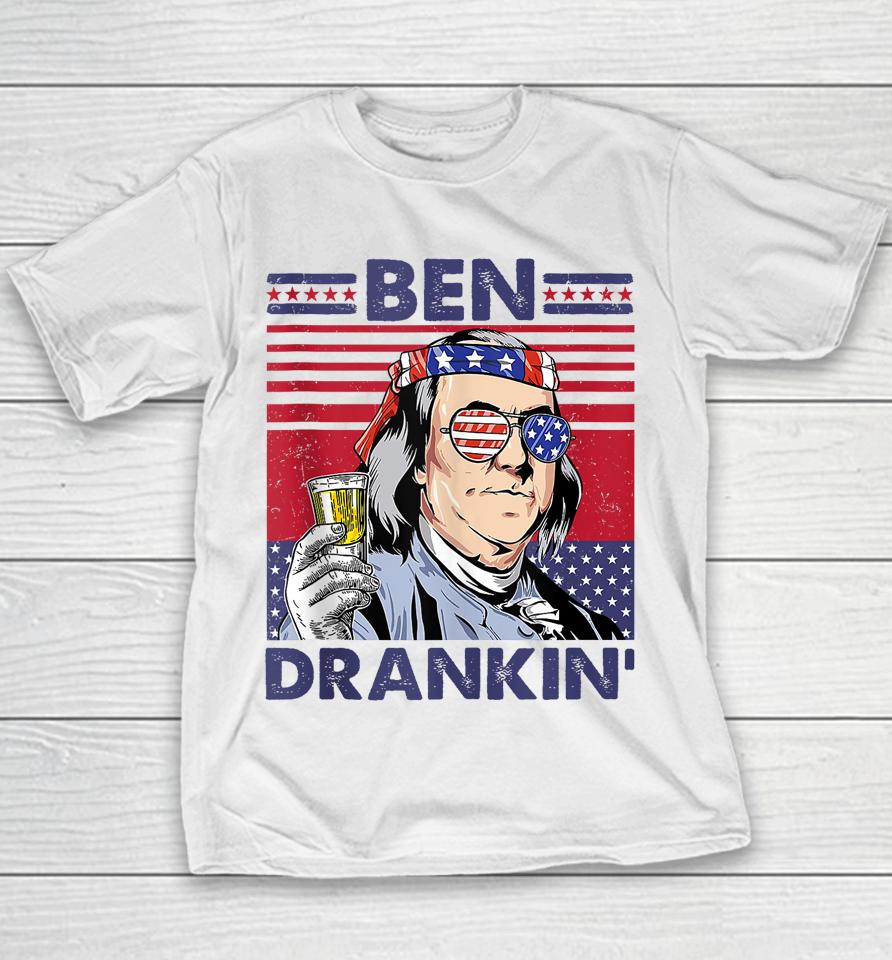 Vintage Ben Drankin' Funny 4Th Of July Drinking Presidents Youth T-Shirt