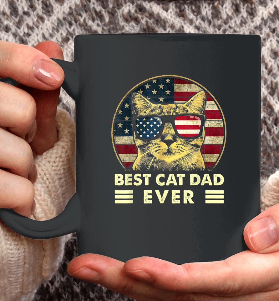 Vintage Best Cat Dad Ever American Flag Us Funny Father's Day Coffee Mug