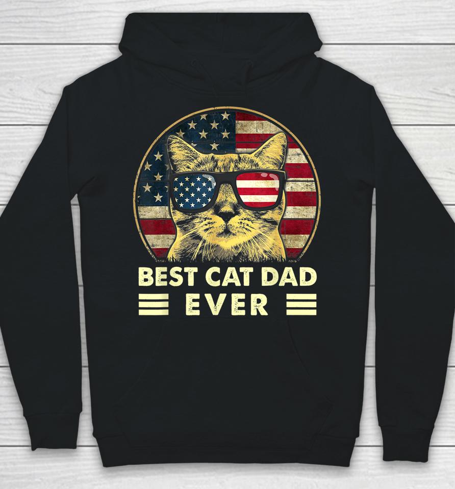 Vintage Best Cat Dad Ever American Flag Us Funny Father's Day Hoodie