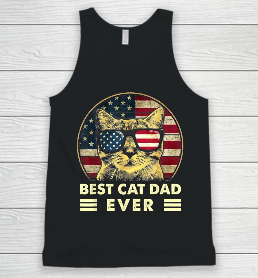 Vintage Best Cat Dad Ever American Flag Us Funny Father's Day Unisex Tank Top