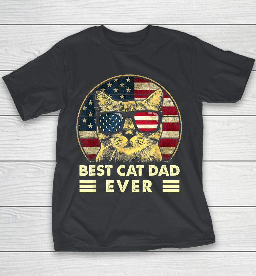 Vintage Best Cat Dad Ever American Flag Us Funny Father's Day Youth T-Shirt