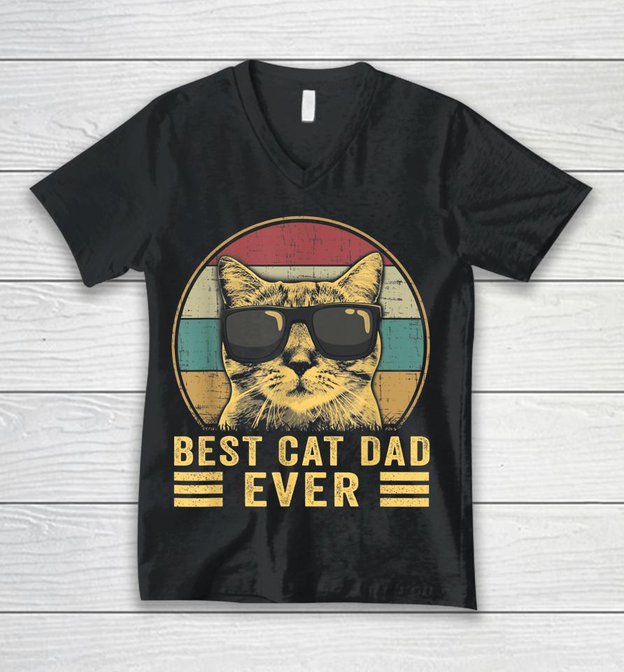 Vintage Best Cat Dad Ever Bump Fit Unisex V-Neck T-Shirt