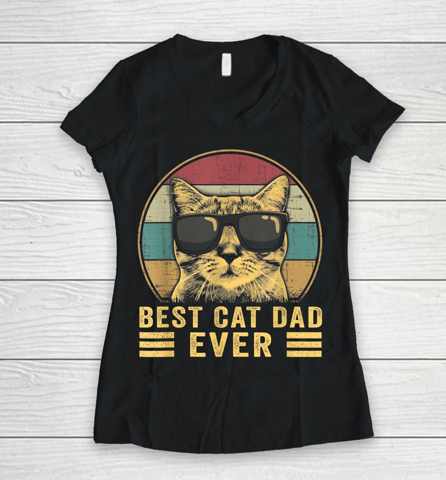 Vintage Best Cat Dad Ever Bump Fit Women V-Neck T-Shirt