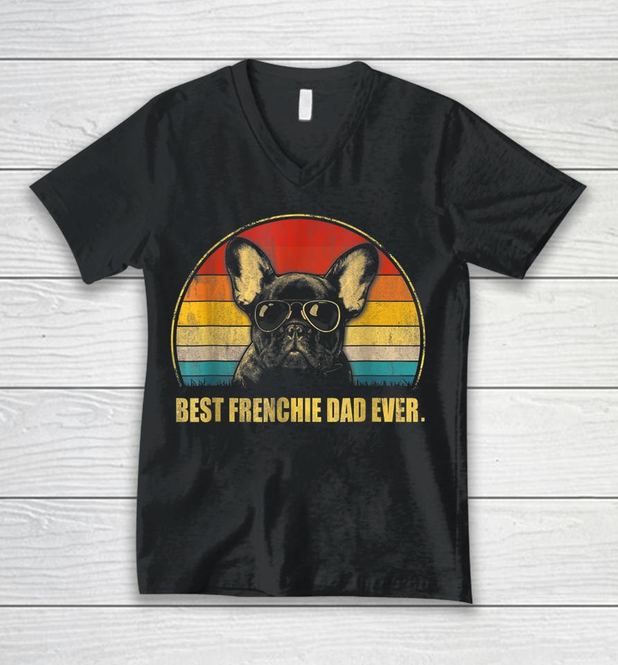 Vintage Best Frenchie Dad Ever Dog Lover For Father's Day Unisex V-Neck T-Shirt