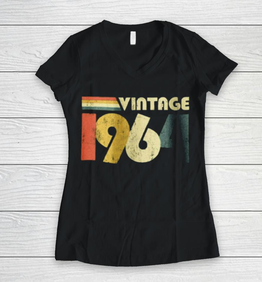 Vintage Best Of 1964 Vintage Retro Birthday Pro Women V-Neck T-Shirt