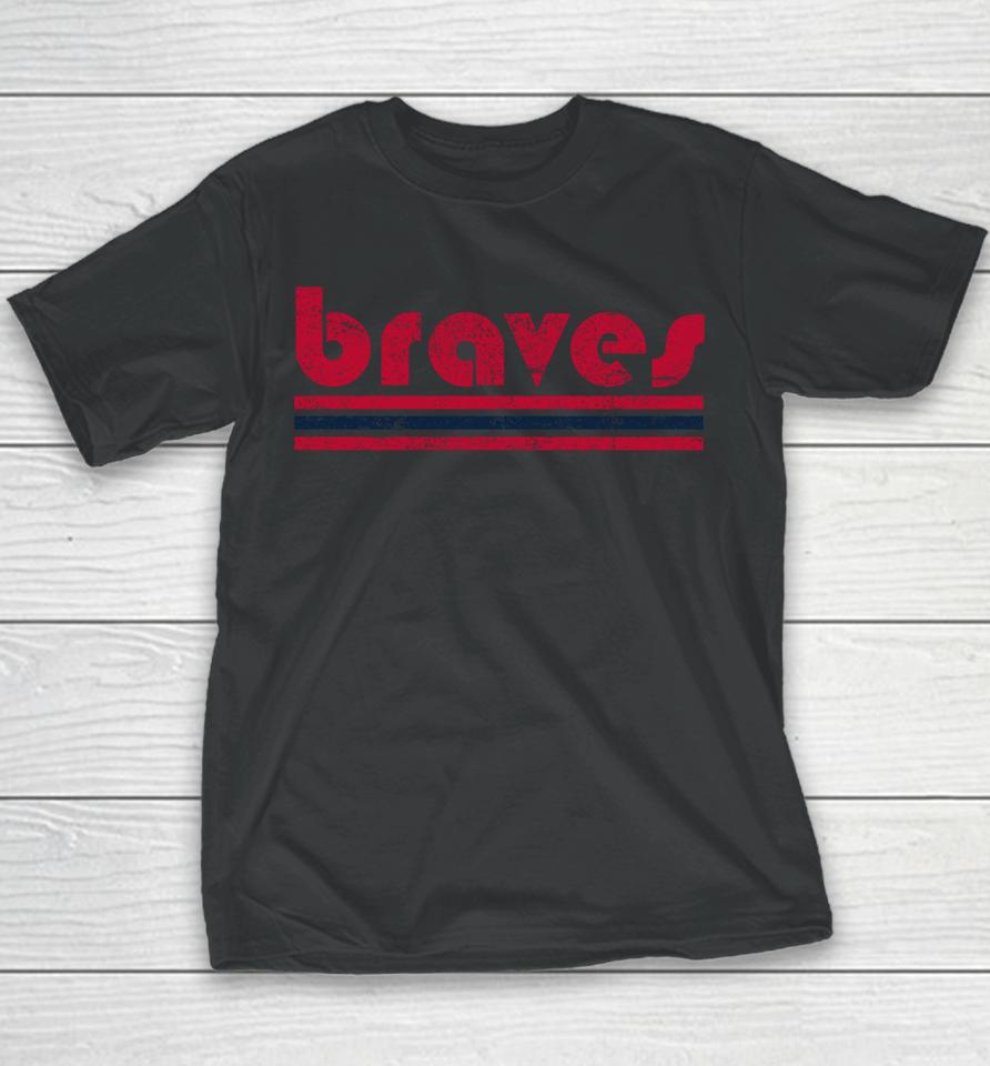 Vintage Braves Retro Three Stripe Weathered Youth T-Shirt