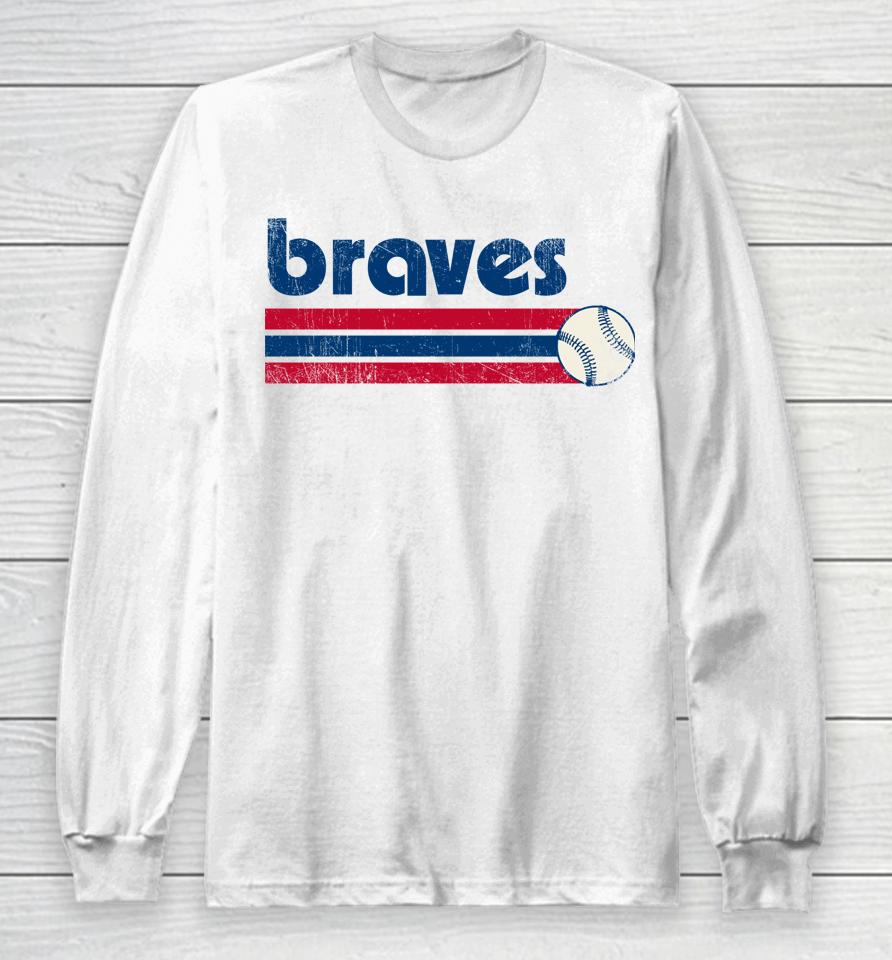 Vintage Braves Retro Three Stripe Weathered Long Sleeve T-Shirt