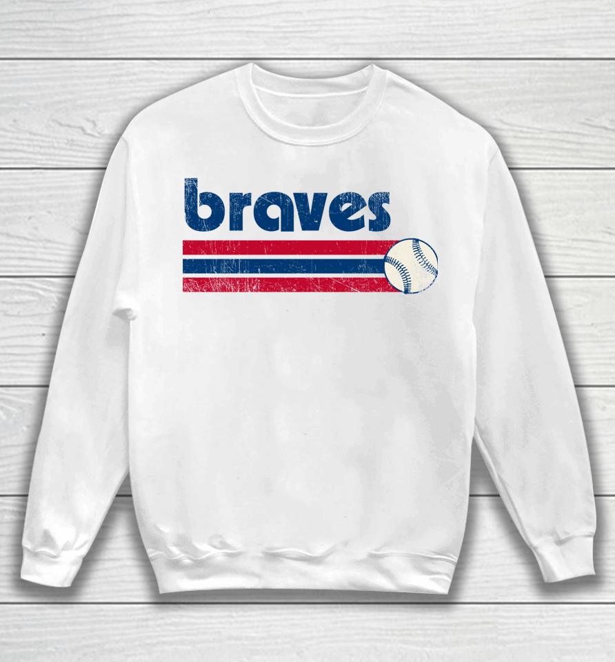 Vintage Braves Retro Three Stripe Weathered Sweatshirt
