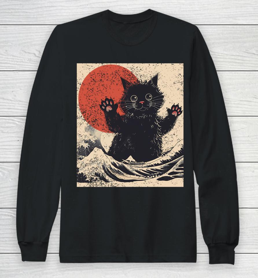 Vintage Catzilla Cat Japanese Art Long Sleeve T-Shirt