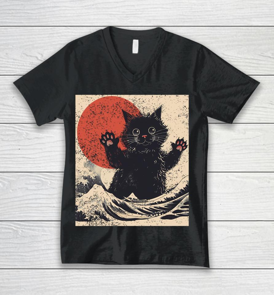 Vintage Catzilla Cat Japanese Art Unisex V-Neck T-Shirt