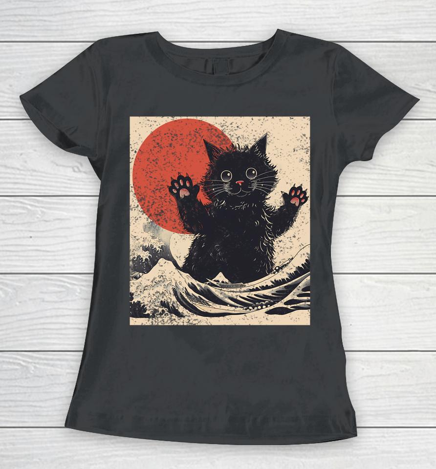 Vintage Catzilla Cat Japanese Art Women T-Shirt