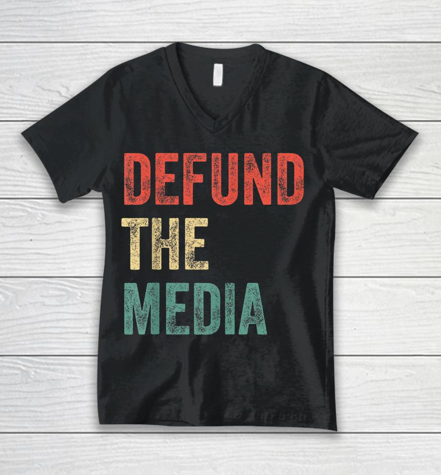 Vintage Defund The Media Against Fake News Unisex V-Neck T-Shirt