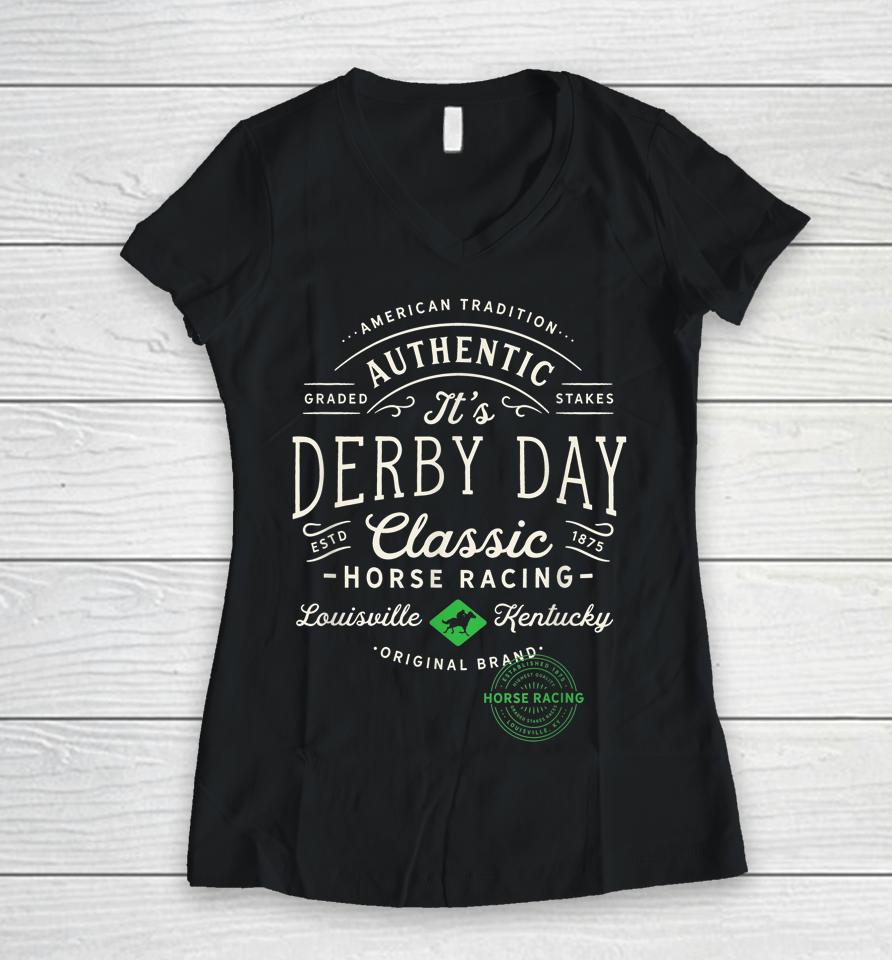 Vintage Derby Day Louisville Kentucky Horse Racing Women V-Neck T-Shirt