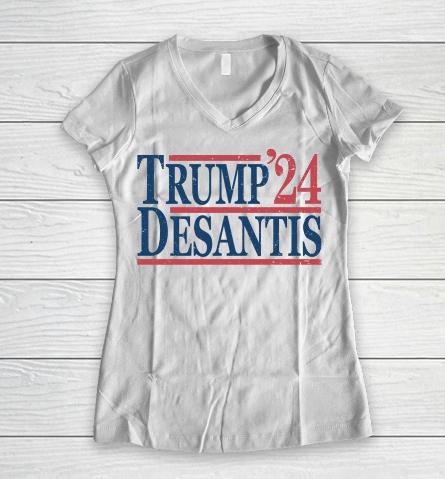 Vintage Donald Trump Ron Desantis 2024 Women V-Neck T-Shirt