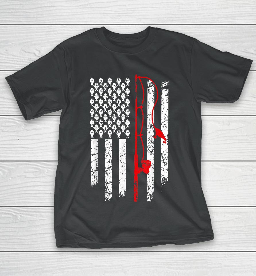 Vintage Fishing Clothes American Flag Bass Fishing T-Shirt