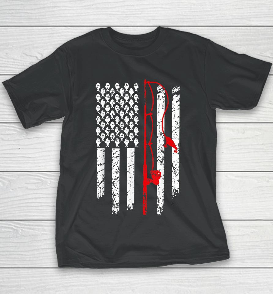 Vintage Fishing Clothes American Flag Bass Fishing Youth T-Shirt